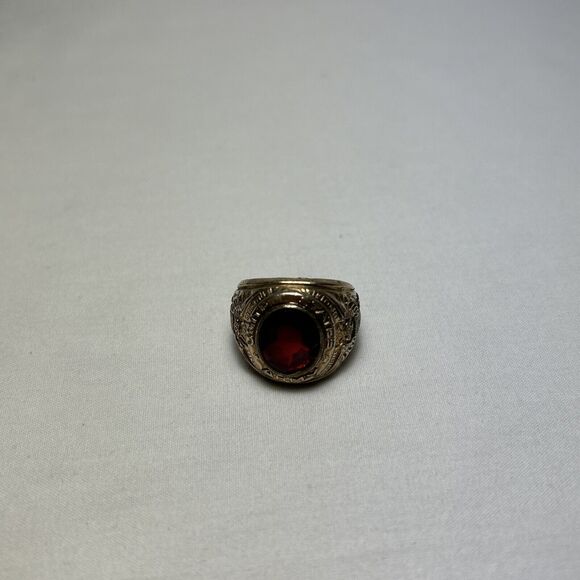 Vintage WWII US Army Ring Red Stone 1/30 14K R.G.P. Espo Gold 7.5 - READ - Picture 1 of 7